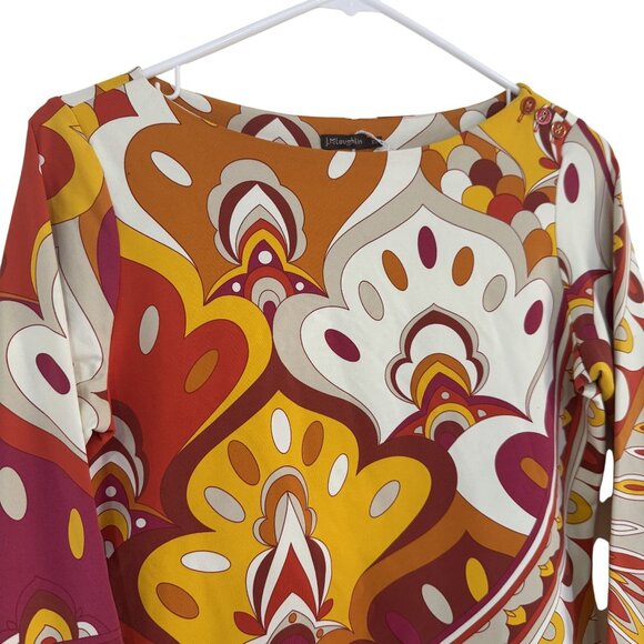 NWOT J. McLaughlin Catalina Women's Orange Geometric Pattern Long Sleeve Top XS - Picture 2 of 8
